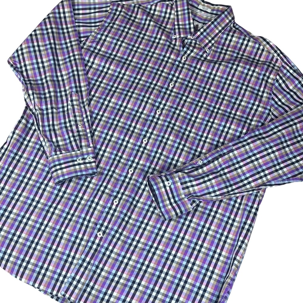 Peter Millar Button Down Men XL Purple Multi Plaid Long Sleeve Cotton‎ Shirt